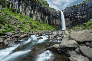 Waterfall, basalt columns, columns, Iceland, Chasm, Canyon, geometric, pattern, nature, rocks