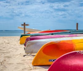 Kayaks on a beach vacation, boat, kayak, beach, sun, sand, summer, outdoor, activities, colorful, recreation, vacation