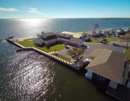 An aerial photo of lake front homes by Daniel Jenney.