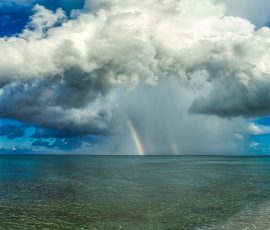 Landscape and Nature panoramic, landscape, beach, ocean, surf, sea, vacation, carribean, tropical, island, rainbow, storm, clouds, rain, sky, double rainbow