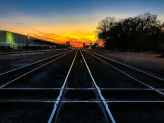 Rail yard on the outskirts of Birmingham, Alabama at sunset Photography Artwork for Sale