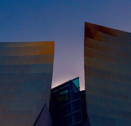 Walt Disney Opera house in Los Angeles against the twilight. Gehry, LA, Los Angeles, Walt Disney, Opera House, Opera, Design, Glass, Angles, Sunset, Modern, Abstract, architecture, design