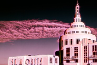 The St Moritz Hotel in Miami Beach, stylized miami, pink black, art deco, design, sky, energy, electric, electricity, nightlife, hotel
