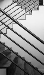 Minimalist designed repeating staircase abstract, design, architecture, minimalist, minimalism, stairs, lines, rails, blakc and white