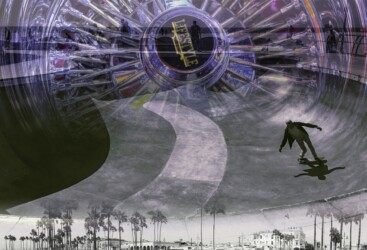 composite image meant to evoke to hard edge and grit of South Los Angeles composite, skateboard, skater, beach, low rider, california, Los angeles, venice beach, west coast, west, Cali